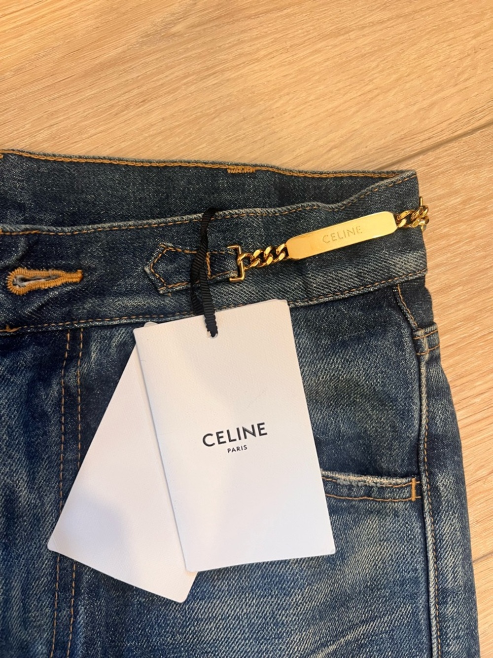 Celine Triomphe Chain Detail Jeans – Gold Chain Waist – Designer Denim - Picture 6 of 15